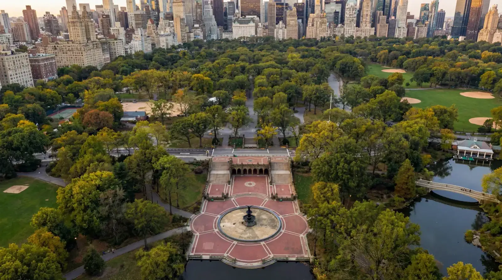 Aerial view of Bethesda Terrace in Central Park